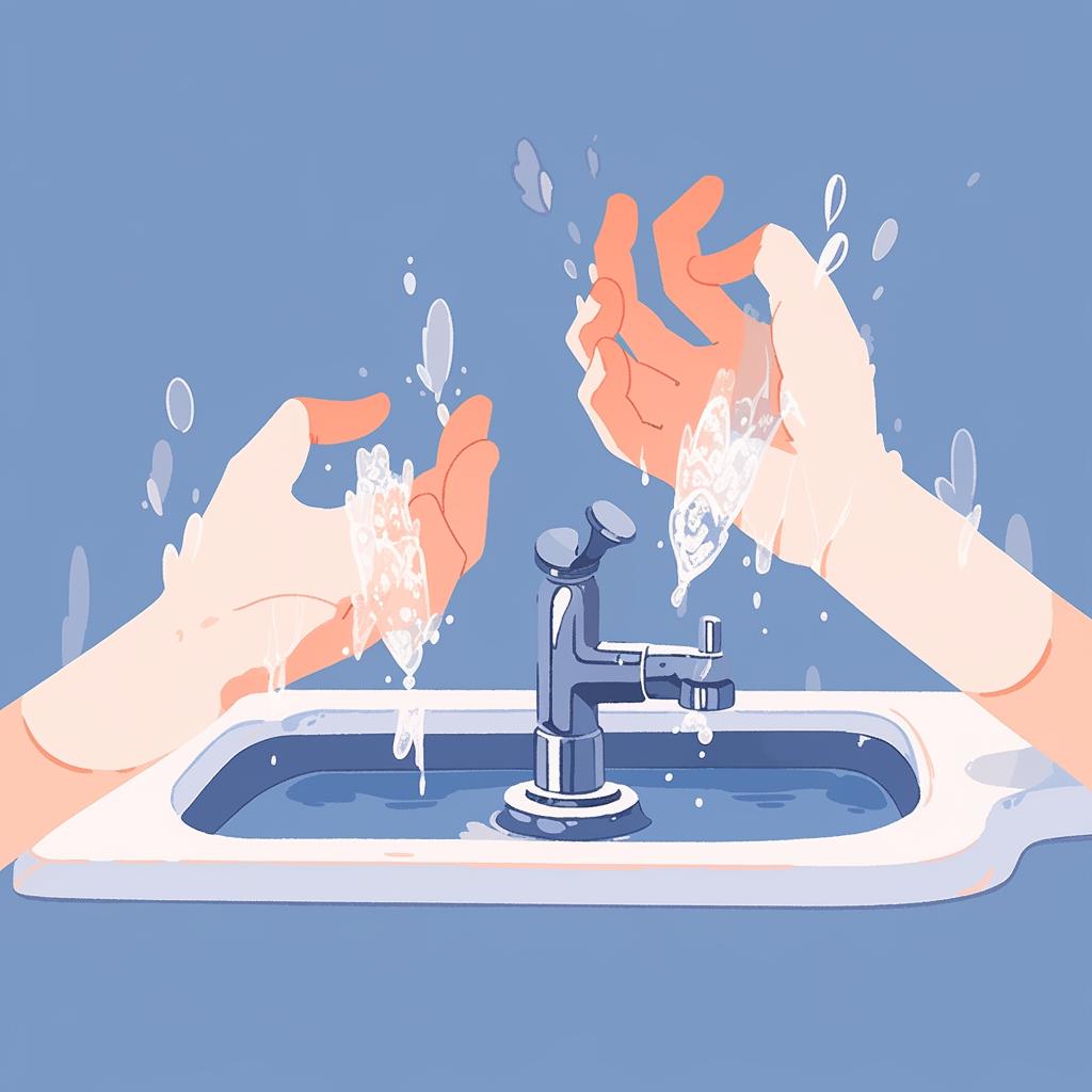 Hands being washed under a tap, then a face being splashed with water