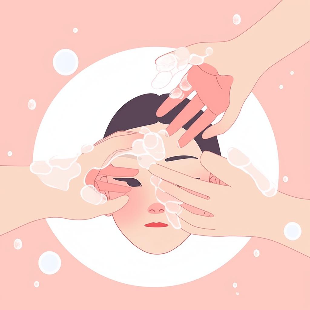 Hands applying face wash in a circular motion on a face