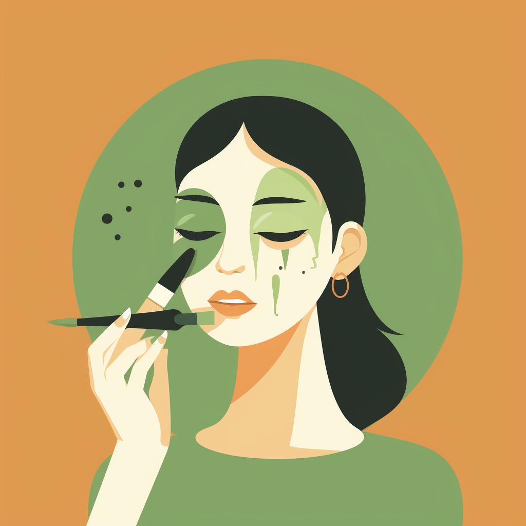 Applying green concealer on acne scars